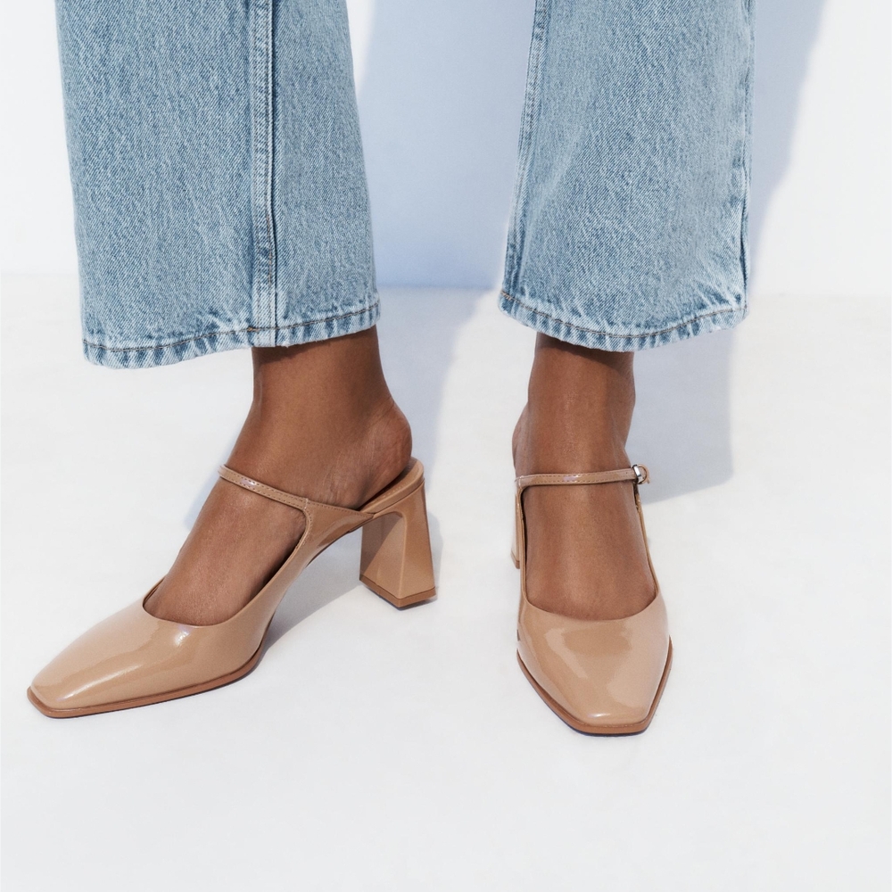 Zara Tan Heels with Chunky Architectural Design